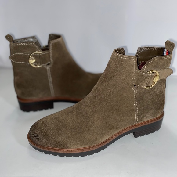 tommy hilfiger th buckle suede bootie